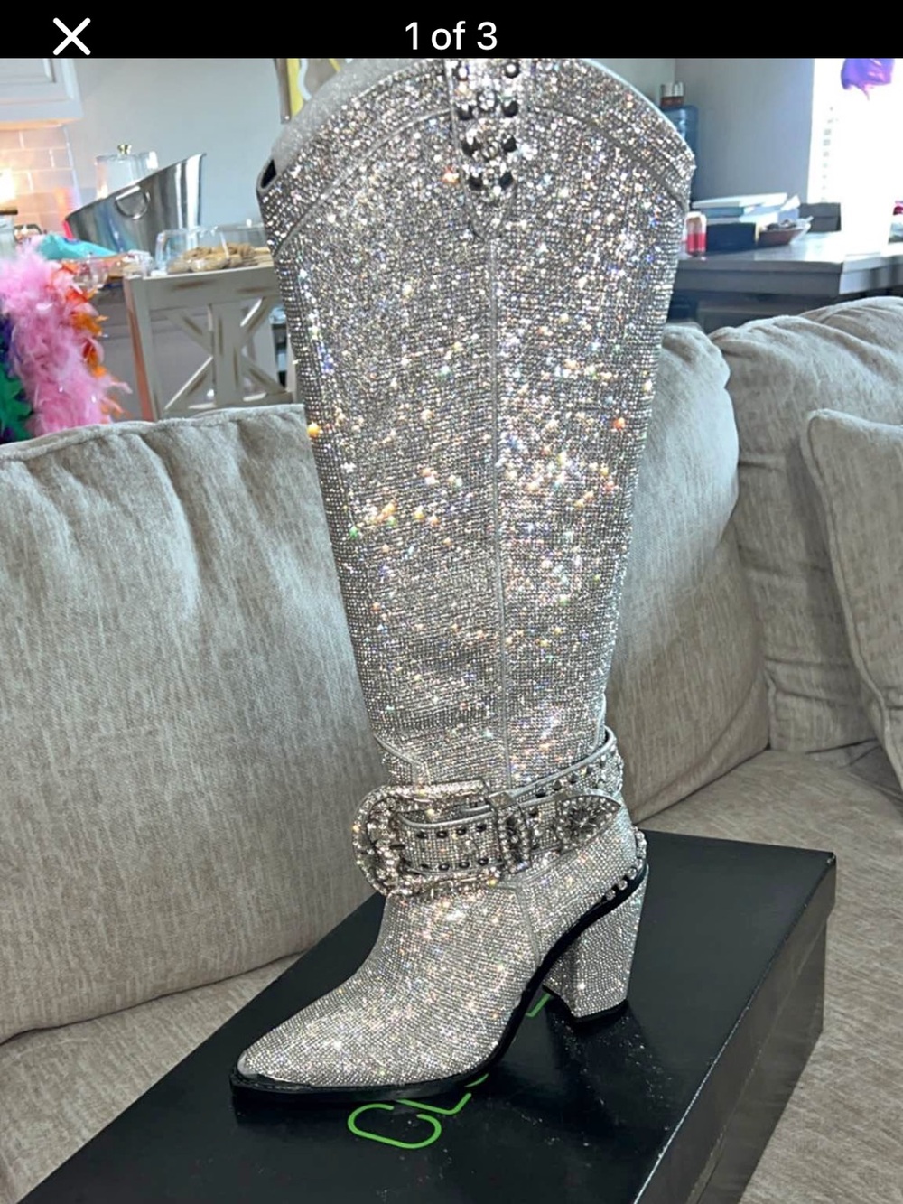 Dolls Kill Crystal Rhinestone Silver Knee-High Heeled Boots
